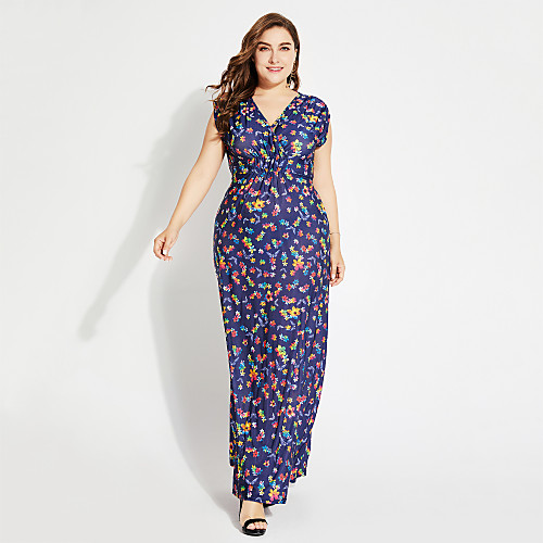 

Women's Swing Dress Maxi long Dress Rainbow Short Sleeve Floral Summer Round Neck XL XXL 3XL 4XL 5XL 6XL / Plus Size / High Waist / Plus Size