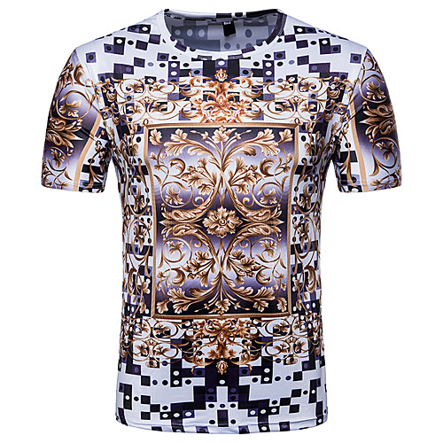 

Men's T shirt Floral Print Short Sleeve Daily Tops Basic White