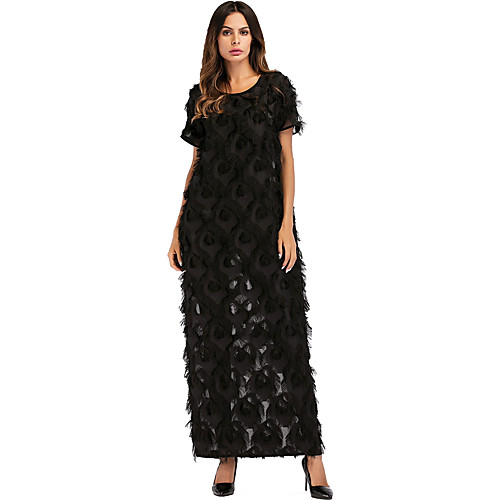 

Women's Shift Dress Maxi long Dress Black Short Sleeve Solid Colored Spring Summer Round Neck Basic Boho M L XL XXL