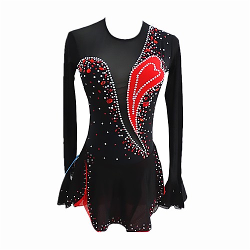 

SKMEI Figure Skating Dress Women's Girls' Ice Skating Dress Black Spandex Stretchy Professional Competition Skating Wear Sequin Long Sleeve Figure Skating / Kid's