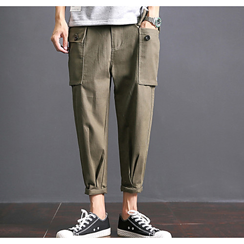 

Men's Simple Cotton Daily Going out Sweatpants Tactical Cargo Pants Solid Colored Full Length Patchwork Black Army Green / Spring / Summer