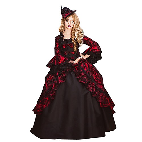 

Rococo Victorian Costume Women's Adults' Dress Black / Red Vintage Cosplay Flocked 3/4 Length Sleeve Flare Sleeve Ball Gown Plus Size Customized / Floral