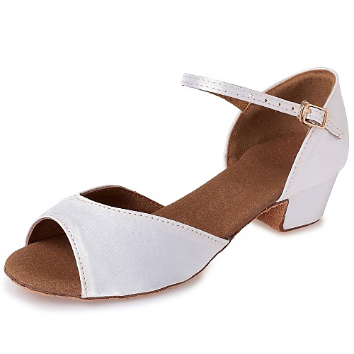 

Girls' Latin Shoes Heel Ribbon Tie Chunky Heel White