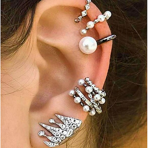 

Women's Clip on Earring Ear Cuff Earrings Set Mismatched Ladies Ethnic Bohemian Vintage Boho Pearl Earrings Jewelry Silver For Street Evening Party 9pcs