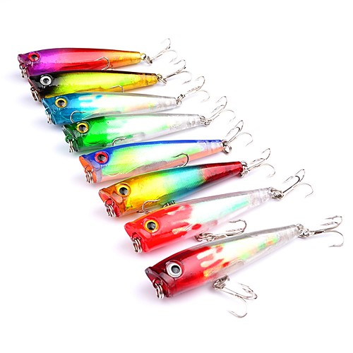 

8 pcs Popper Fishing Lures Hard Bait Popper Outdoor Sinking Bass Trout Pike Bait Casting Lure Fishing General Fishing Plastic