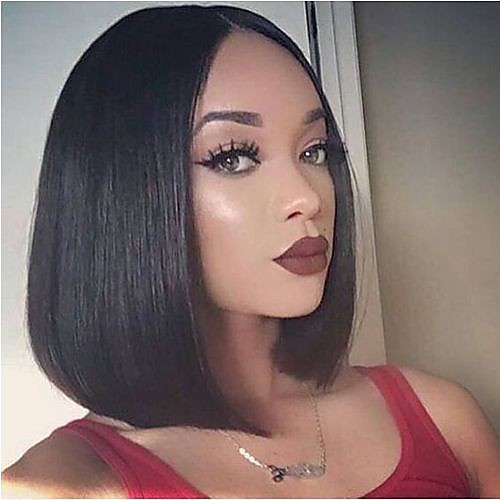 

Synthetic Wig Synthetic Lace Front Wig Straight Kardashian Short Bob Middle Part Lace Front Wig Short Black#1B Dark Brown Synthetic Hair Women's Soft Adjustable Heat Resistant Black Dark Brown