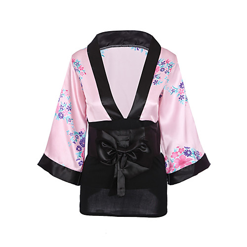 

Women's Print Sexy Kimono Nightwear Embroidered Blushing Pink S M L / V Neck