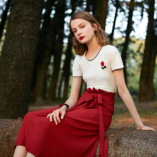 

Women's Daily Basic Midi Skirts Solid Colored High Waist