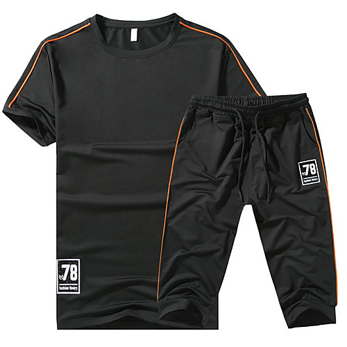 

Men's Set Color Block Short Sleeve Daily Tops Basic White Black Red