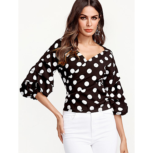 

Women's Shirt Polka Dot Long Sleeve Tops Streetwear Black