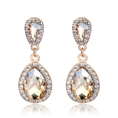 

Crystal Drop Earrings Pear Cut Long Solitaire Drop Ladies Sweet Elegant Earrings Jewelry Gold For Wedding Party / Evening Masquerade Engagement Party Prom