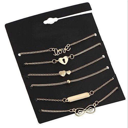 

6pcs Women's Chain Bracelet Charm Bracelet Geometrical Heart Ladies Vintage Metal Bracelet Jewelry Gold For Date Street