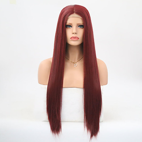 

Synthetic Lace Front Wig Straight Layered Haircut Lace Front Wig Burgundy Long Dark Red Synthetic Hair Women's Heat Resistant Burgundy