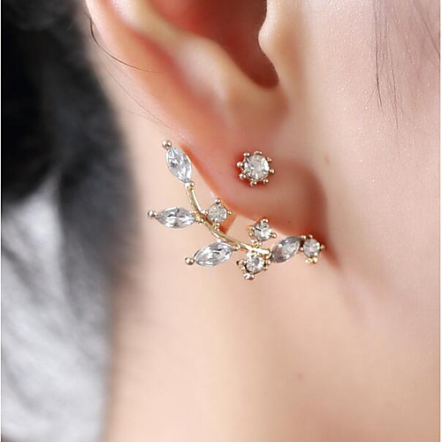 

Women's Cubic Zirconia Stud Earrings Jacket Earrings Magic Back Earring Floral / Botanicals Leaf Flower Ladies Sweet Earrings Jewelry Gold / Silver For Street Daily
