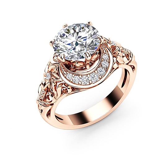 

Women Engagement Ring Synthetic Diamond Solitaire Champagne Copper Rose Gold Plated Metal Dinosaur Ball Statement Ladies Bohemian 6 7 8 9 10