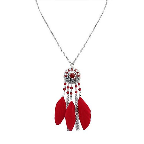 

Cubic Zirconia Pendant Necklace Chain Necklace Long Necklace Thick Chain Feather Ladies Vintage Fashion Native American Feather Alloy Black Rainbow Red 70 cm Necklace Jewelry For Holiday Going out