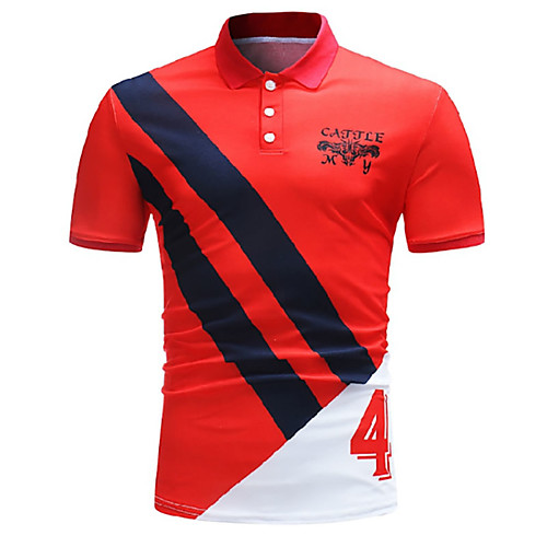 

Men's Polo Color Block Short Sleeve Daily Tops Basic Red Navy Blue