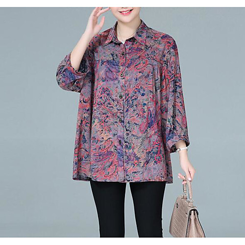 

Women's Shirt Geometric Long Sleeve Daily Tops Basic Black Red