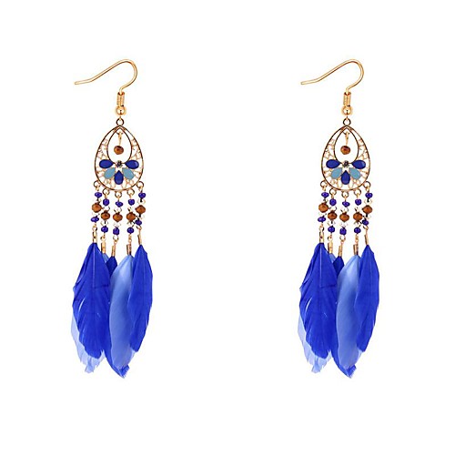 

Cubic Zirconia Drop Earrings Feather Ladies Vintage Bohemian Ethnic Fashion Boho Feather Earrings Jewelry Red / Blue / Royal Blue For Daily Carnival
