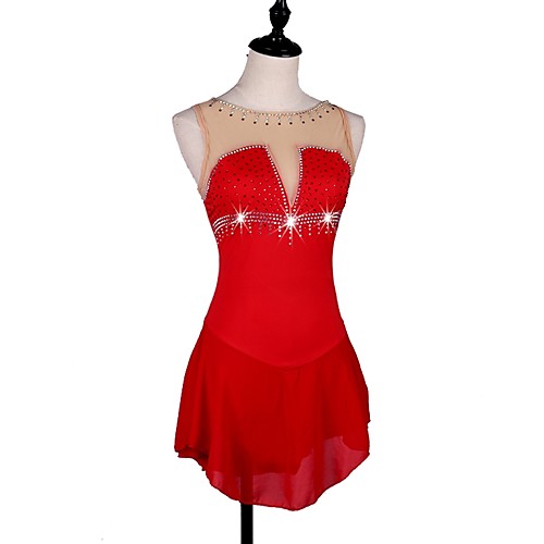 

Figure Skating Dress Women's Ice Skating Dress Red Spandex Stretch Yarn Stretchy Training Competition Skating Wear Quick Dry Anatomic Design Handmade Classic Sexy Sleeveless Performance Ice Skating