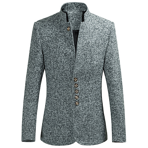 

Men's Party / Daily Spring & Fall Regular Blazer, Solid Colored Stand Long Sleeve Polyester / Spandex Navy Blue / Gray / Wine
