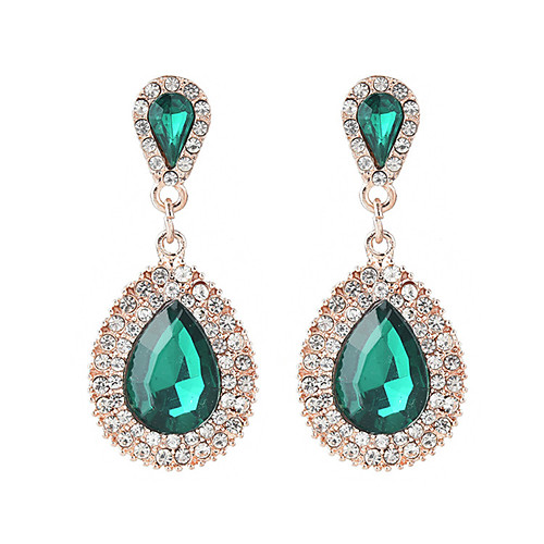 

Crystal Drop Earrings Long two stone Drop Ladies Sweet Fashion Elegant Earrings Jewelry Black / Green / Blue For Wedding Party / Evening