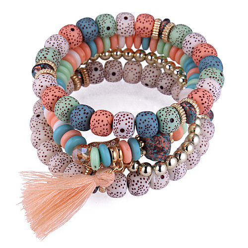 

Bead Bracelet Tassel Stacking Stackable Ladies European Ethnic Fashion Acrylic Bracelet Jewelry Red / Blue / Pink For Daily / Resin