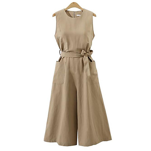 

Women's Plus Size Basic Streetwear Daily Holiday Khaki Green Loose Jumpsuit Solid Colored Lace up High Waist Cotton / Wide Leg