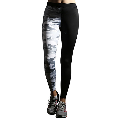 

Women's High Waist Yoga Pants Leggings 4 Way Stretch Breathable Camo / Camouflage Army Green Gray Spandex Zumba Gym Workout Running Sports Activewear High Elasticity