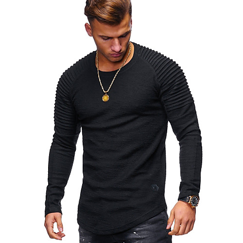 

Men's T shirt Solid Colored Long Sleeve Daily Tops Cotton Basic White Black Army Green