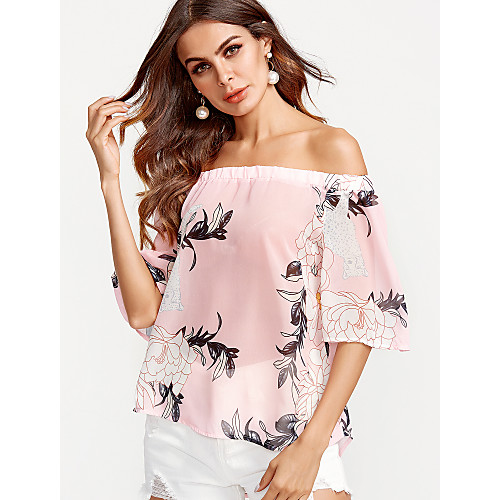 

Women's Blouse Floral Vintage Style Floral Half Sleeve Daily Tops White Red Blushing Pink