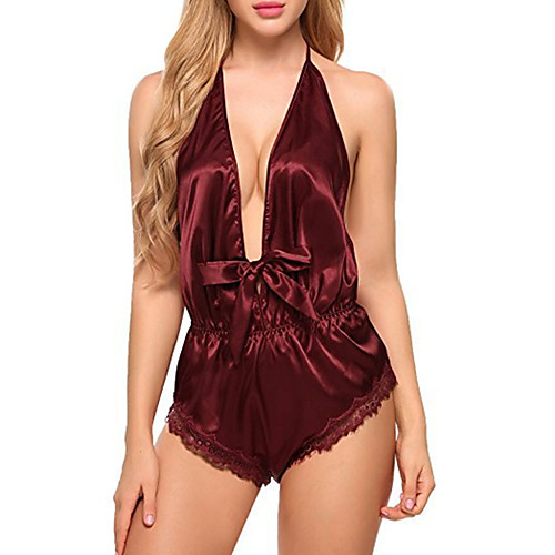 

Women's Satin & Silk Bodysuits Nightwear Jacquard Solid Colored White / Black / Wine S M L