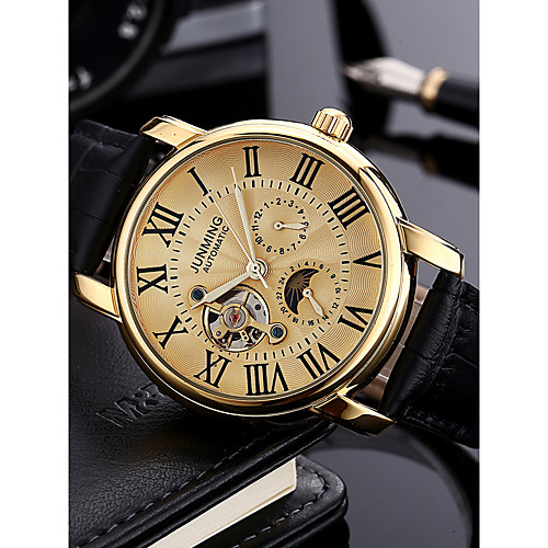 

Men's Dress Watch Military Watch Aviation Watch Japanese Automatic self-winding Genuine Leather Black 30 m 50 m Calendar / date / day Chronograph Hollow Engraving Analog Luxury Classic Fashion -