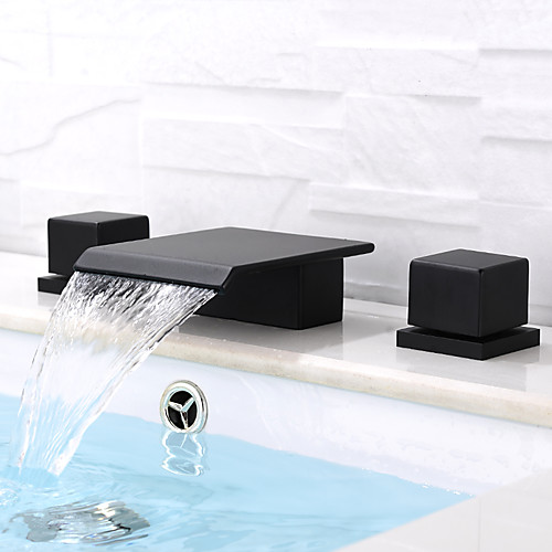

Bathroom Sink Faucet - Waterfall / Widespread Black Deck Mounted Two Handles Three HolesBath Taps