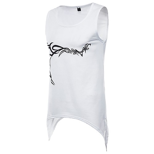 

Men's T shirt Geometric Print Sleeveless Sports Tops Cotton Basic White Black Dark Gray