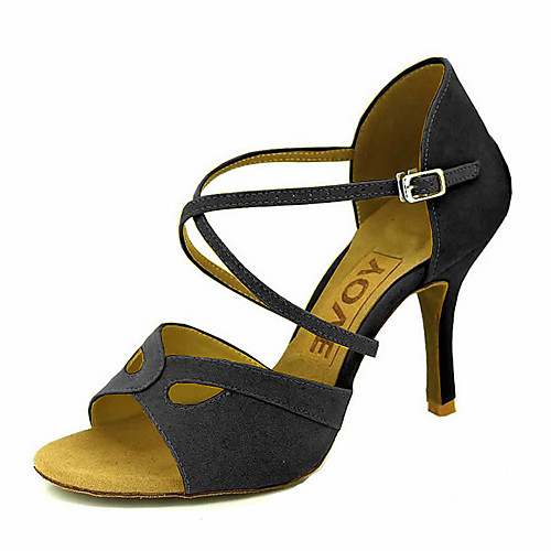 

Women's Latin Shoes Salsa Shoes Sandal Heel Buckle Ribbon Tie Customized Heel Black Yellow Red Buckle