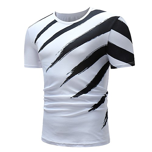 

Men's T shirt Striped Graphic Short Sleeve Daily Tops Basic White