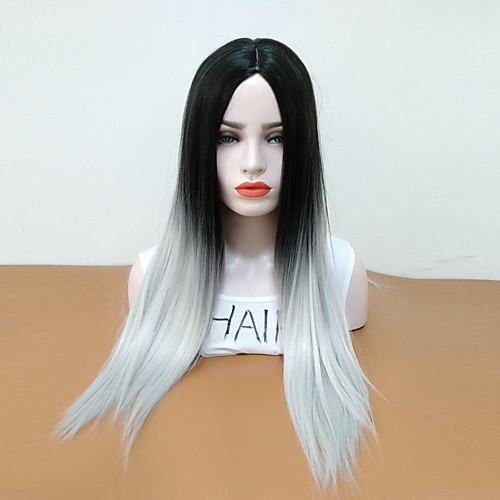 

Synthetic Wig Straight Middle Part Wig Long Black / Grey Synthetic Hair Women's Heat Resistant Ombre Hair Gray