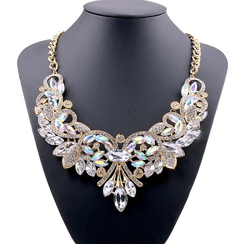 

Women's Blue Red White Crystal Statement Necklace Bib Ladies Luxury European Chunky Acrylic Alloy White Red Blue 49 cm Necklace Jewelry For Party Evening Party
