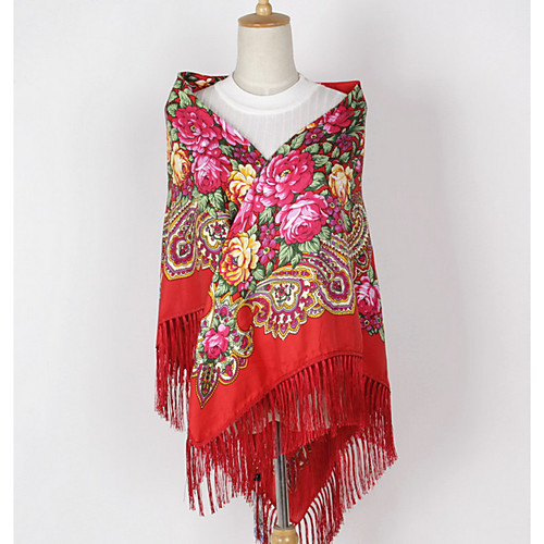 

Women's Vintage / Basic Polyester Square Scarf - Floral Tassel