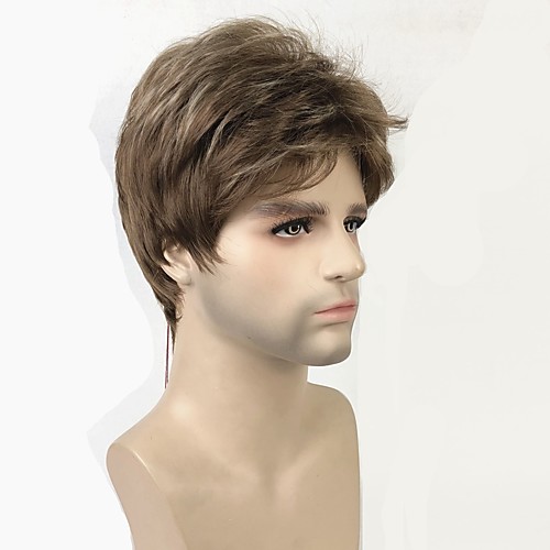 

Toupees Matte Pixie Cut Wig Short Brown Synthetic Hair Men's Kanekalon Hair Brown StrongBeauty