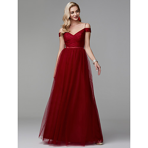 

Sheath / Column Beautiful Back Minimalist Elegant Prom Formal Evening Dress Spaghetti Strap Short Sleeve Floor Length Tulle Charmeuse with Sash / Ribbon 2021