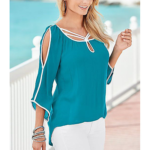 

Women's T shirt Solid Colored 3/4 Length Sleeve Daily Tops Cotton Black Blue