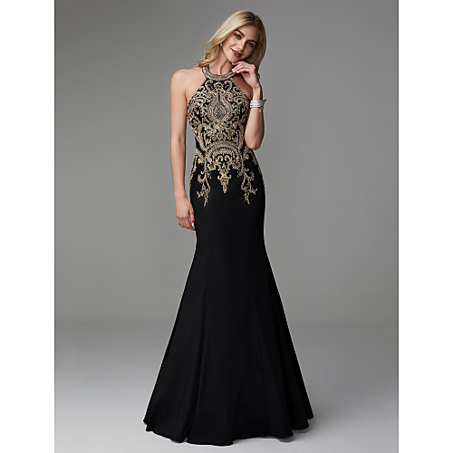 

Mermaid / Trumpet Elegant Chinese Style Vintage Inspired Prom Formal Evening Dress Halter Neck Sleeveless Floor Length Taffeta with Beading Appliques 2020