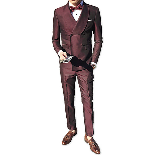 

Wine / Navy Blue Solid Colored Spandex / Polyester Men's Suit - Notch lapel collar / Party / Long Sleeve