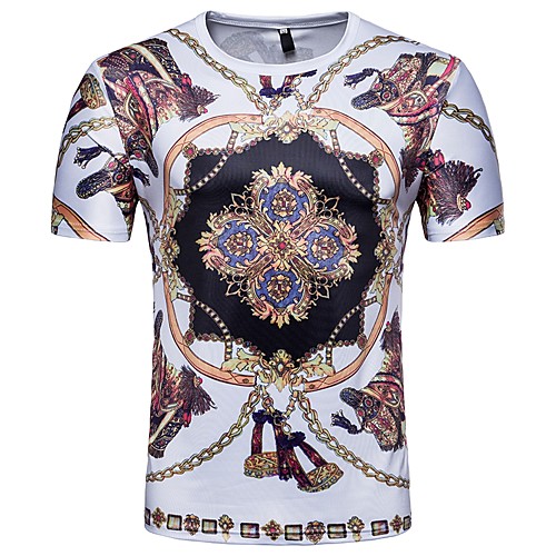 

Men's T shirt Floral Print Short Sleeve Daily Tops Basic White
