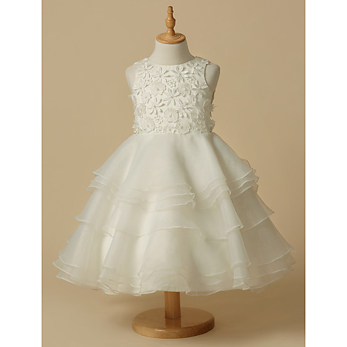 

A-Line Knee Length Wedding / First Communion Flower Girl Dresses - Lace / Organza Sleeveless Scoop Neck with Lace