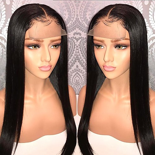 

Remy Human Hair Unprocessed Human Hair Lace Front Wig With Ponytail Kardashian style Brazilian Hair Straight Natural Wig 130% Density with Baby Hair Natural Hairline 100% Virgin Unprocessed Bleached