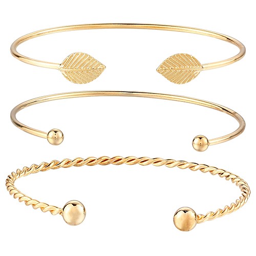 

3pcs Cuff Bracelet Leaf Ladies Fashion Metal Bracelet Jewelry Gold For Street Daily
