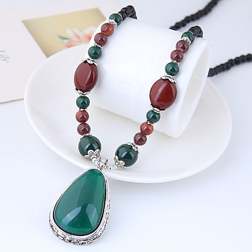 

Aventurine Pendant Necklace Long Necklace Long faceter Rosary Chain Drop Ladies Asian Vintage European Resin Alloy Dark Green 78 cm Necklace Jewelry For Daily